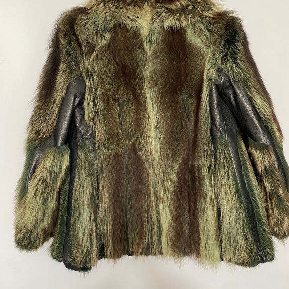 Green Raccoon Fur and Leather Coat - 70’s Penny Lane - Picture 2 of 4